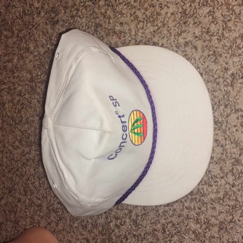 Concert SP Embroidered Leather Strapback White Cap Hat w/Rope Made in USA